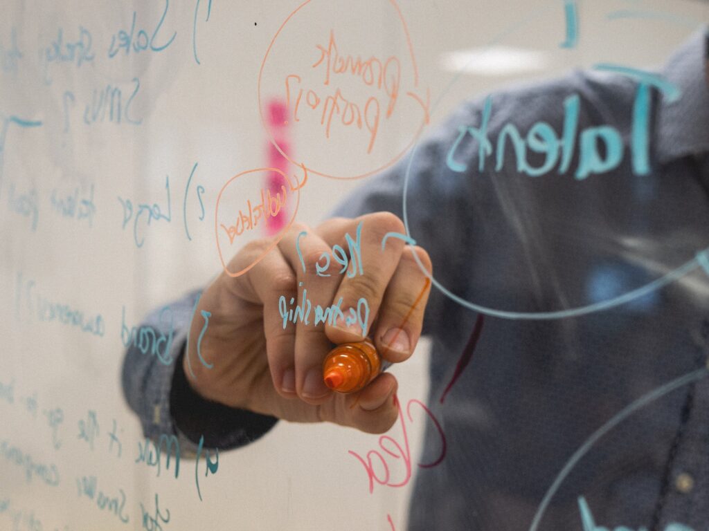 person whiteboarding