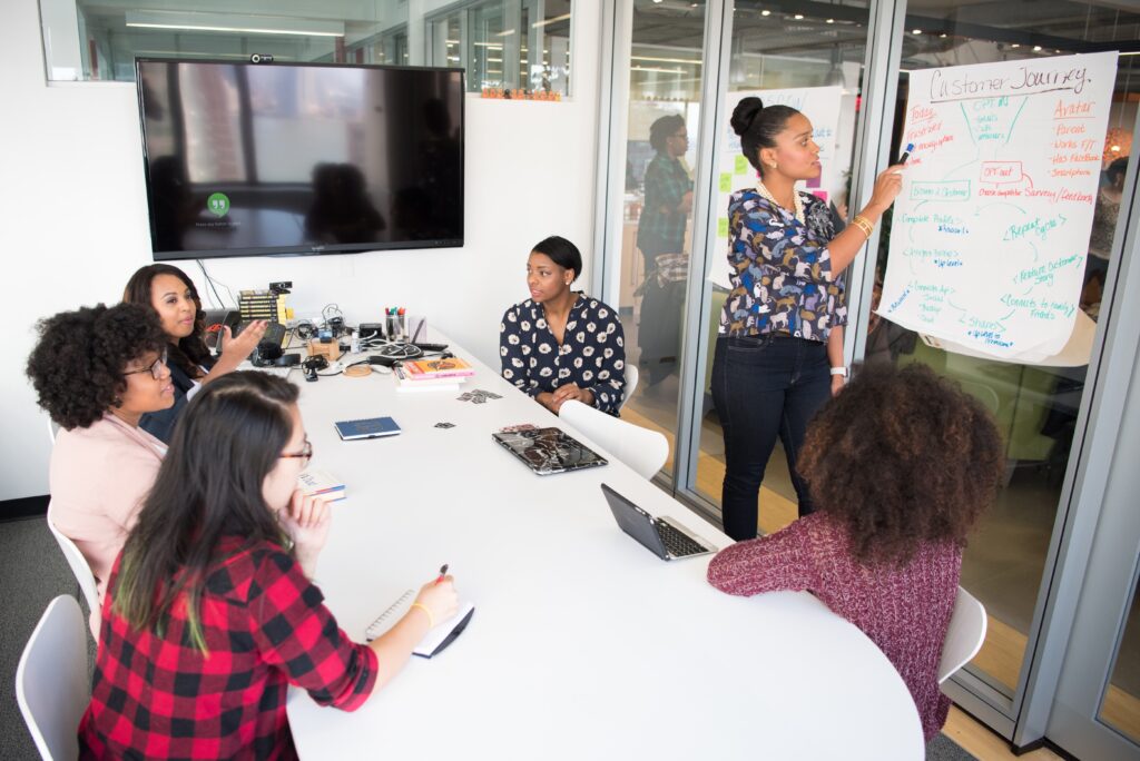 people in an office reviewing a customer journey