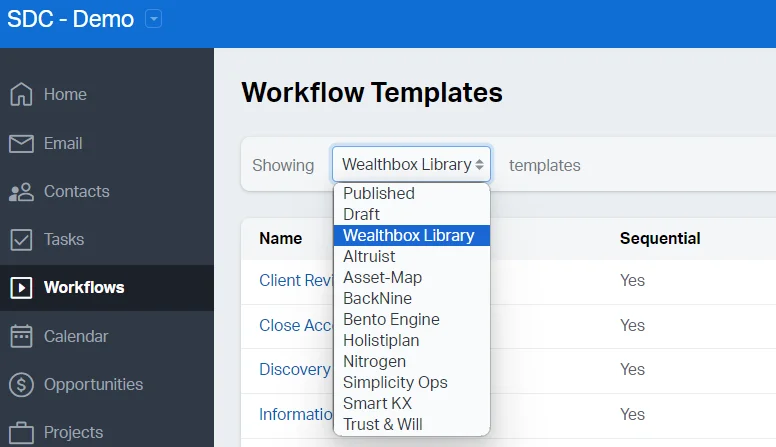 wealthbox integration workflow template